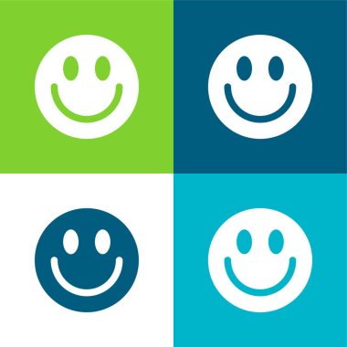 Big Smiley Face Flat four color minimal icon set clipart