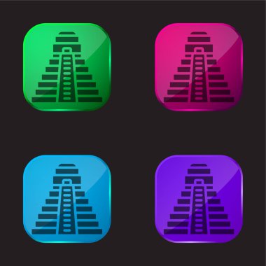 Aztec Pyramid four color glass button icon clipart