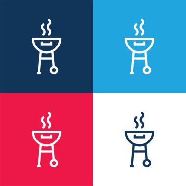 Duman mavi ve kırmızı ile Barbekü En küçük simge seti