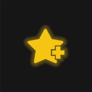 Add Favorite Star Interface Symbol yellow glowing neon icon clipart