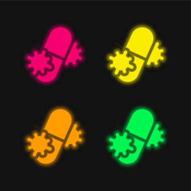 Antibiyotik dört renk parlayan neon vektör simgesi
