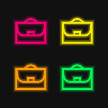 Evrak çantası dört renk parlayan neon vektör simgesi