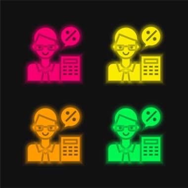 Muhasebeci dört renk parlayan neon vektör simgesi