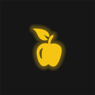 Apple Hand Drawn Fruit yellow glowing neon icon clipart