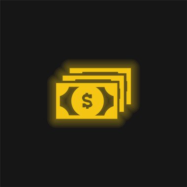 Bills Of Dollars yellow glowing neon icon clipart