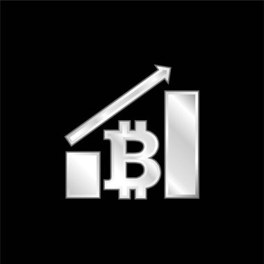 Bitcoin Grafiği Yukarı Ok gümüş kaplamalı metalik simge