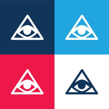 Bills Symbol Of An Eye Inside A Triangle Or Pyramid blue and red four color minimal icon set clipart