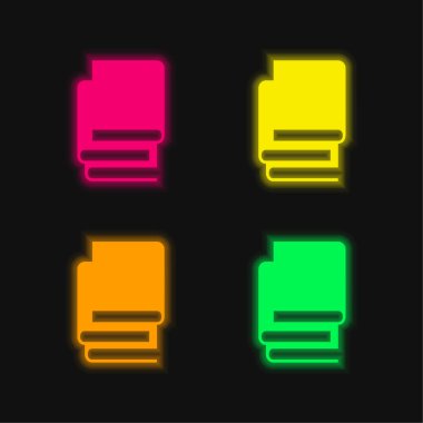 Books Stack Of Black Covers four color glowing neon vector icon clipart