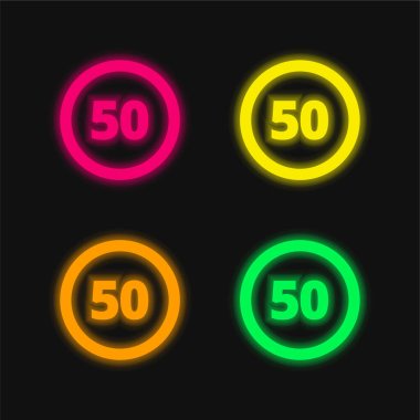 50 Hız Sınırı İşaretle 4 renkli neon vektör simgesi