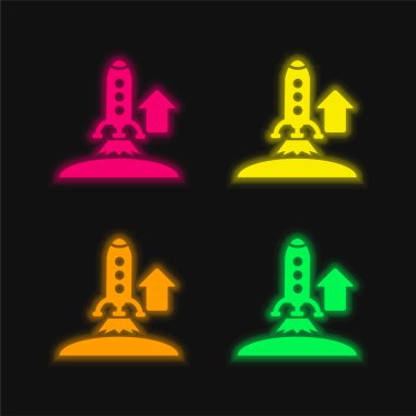 Ascending Rocket four color glowing neon vector icon clipart