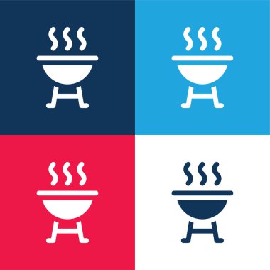Barbekü mavi ve kırmızı dört renk minimal simge kümesi