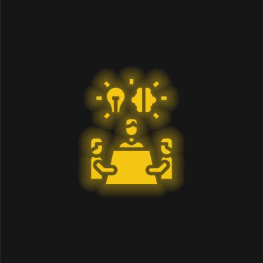 Beyin fırtınası sarı parlayan neon simgesi