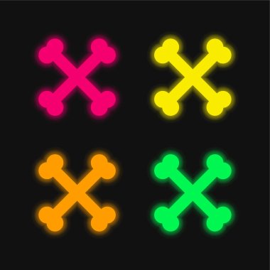 Bones Crossed four color glowing neon vector icon clipart