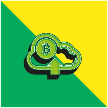 Bulut Üzerinde Bitcoin Yukarı Ok Sembolü Yeşil ve Sarı Modern 3D vektör logosu