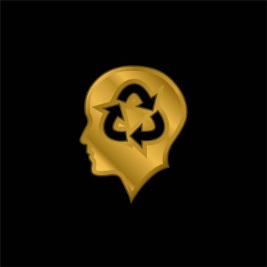 Geri Dönüşüm Sembolü Altın kaplama Metal Simge veya logo vektörü olan Kel Kel Kişi Başı