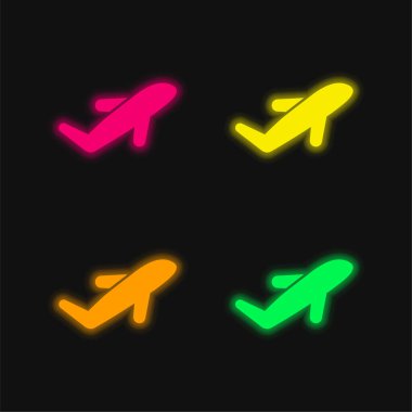 Airplane Filled Silhouette four color glowing neon vector icon clipart
