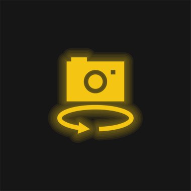 360 Kamera sarı parlayan neon simgesi