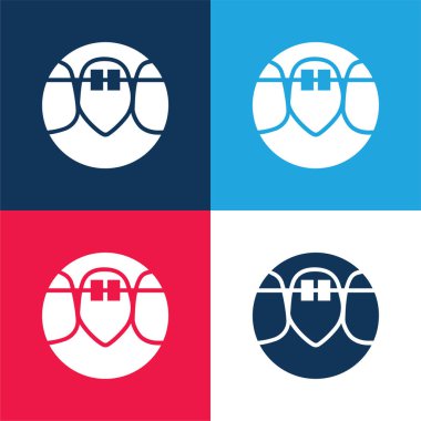 Diş telleri mavi ve kırmızı dört renk minimal simge kümesi