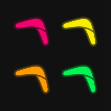 Boomerang Stick four color glowing neon vector icon clipart