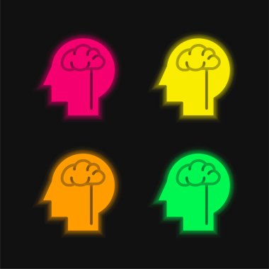 Beyin dört renk parlayan neon vektör simgesi