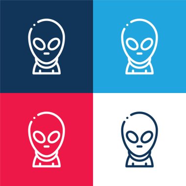 Alien blue and red four color minimal icon set clipart