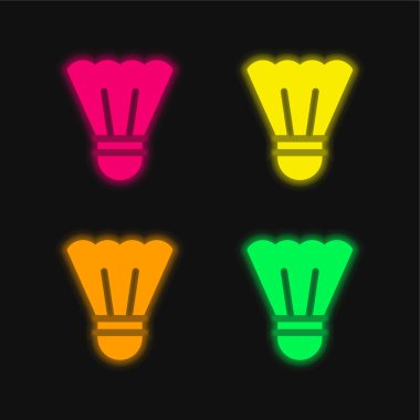 Badminton dört renkli parlayan neon vektör simgesi