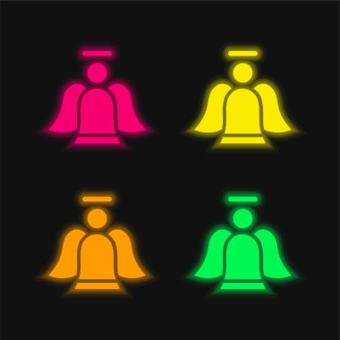 Melek dört renkli parlak neon vektör simgesi