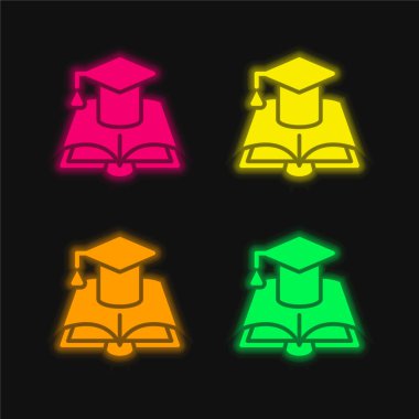 Kitap dört renk parlayan neon vektör simgesi