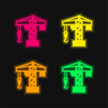 Architecture Crane Tool four color glowing neon vector icon clipart