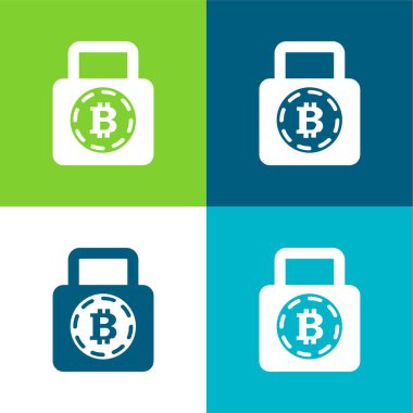 Bitcoin Güvenlik Sembolü Düz Düz 4 renk simgesi seti