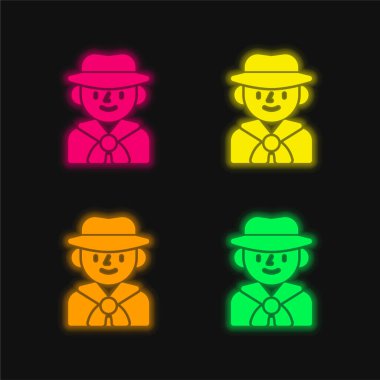 Boy Scout four color glowing neon vector icon clipart