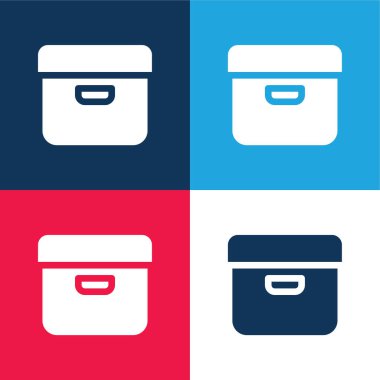 Kutu mavi ve kırmızı dört renk minimal simge kümesi