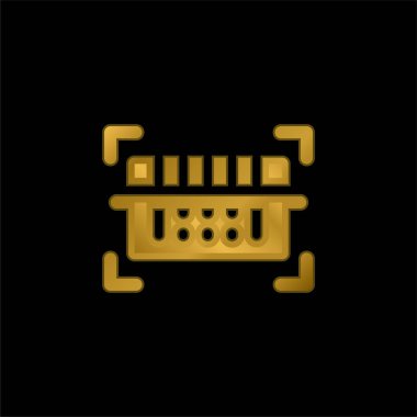 Barkod tarayıcı altın kaplama metalik simge veya logo vektörü