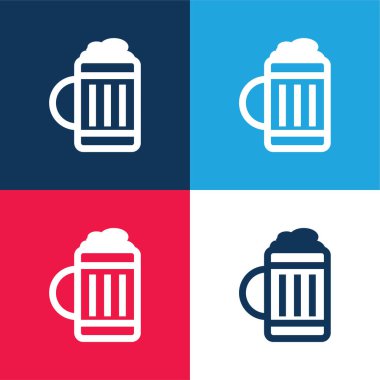 Bira kavanozu mavi ve kırmızı dört renk minimal simgesi