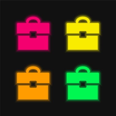 Siyah Portföy Aracı 4 renkli parlayan neon vektör simgesi