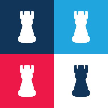 Black Tower Chess Piece Shape blue and red four color minimal icon set clipart