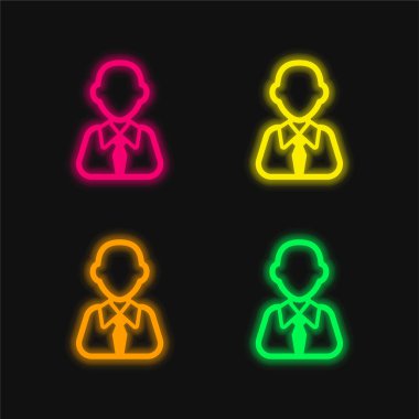 Kel İşadamı dört renkli, parlayan neon vektör simgesi