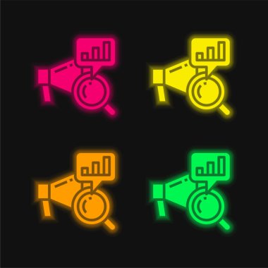 Parlayan dört renk neon vektör simgesini analiz et