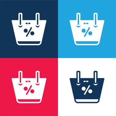 Sepet mavi ve kırmızı dört renk minimal simge kümesi