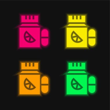 Dört renkli parlak neon vektör simgesi