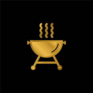 Duman altın kaplama metalik simge ya da logo vektörü ile barbekü