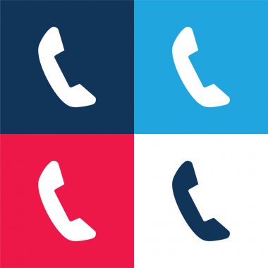 Siyah Telefon Auricular mavi ve kırmızı dört renk simgesi seti