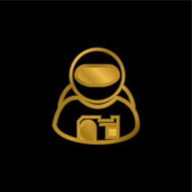 Astronot altın kaplama metalik simge veya logo vektörü