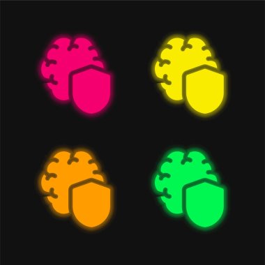 Beyin dört renk parlayan neon vektör simgesi