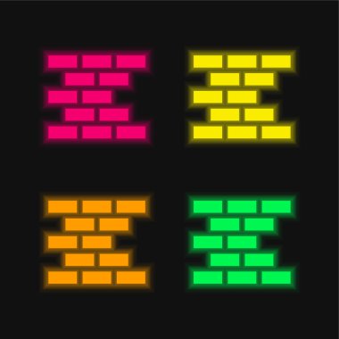 Tuğla Duvar dört renk parlayan neon vektör simgesi