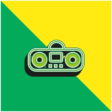 Boombox Çizgi Film Değişkeni Yeşil ve Sarı 3D vektör simgesi logosu