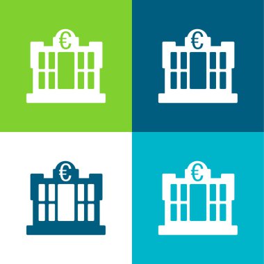 Bank Building Of Euros Flat four color minimal icon set clipart