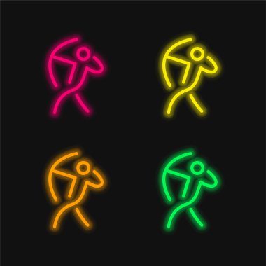 Okçu Çubuğu Adam ve Bir Kemer Dört Renkli Neon vektör simgesi