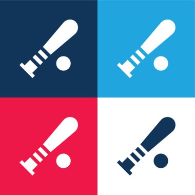 Beyzbol sopası mavi ve kırmızı dört renk minimal simgesi