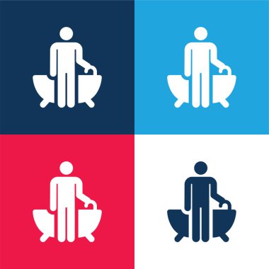 Küvet mavisi ve kırmızı dört renk minimal simge kümesi